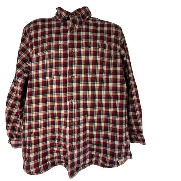 Carhartt Size LargePlaid Relaxed Fit Long Sleeve‎ Button Shirt Cotton Red - Picture 1 of 6